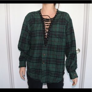Funky flannel with Criss-Cross neck